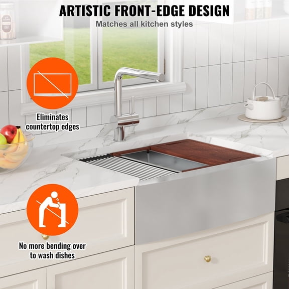 30 inch 304 Stainless Steel Single Bowl Drop-In Kitchen Sink, Farmhouse Style with Ledge & Accessories, for Dishwasher, Workstation, Prep Kitchen and Bar