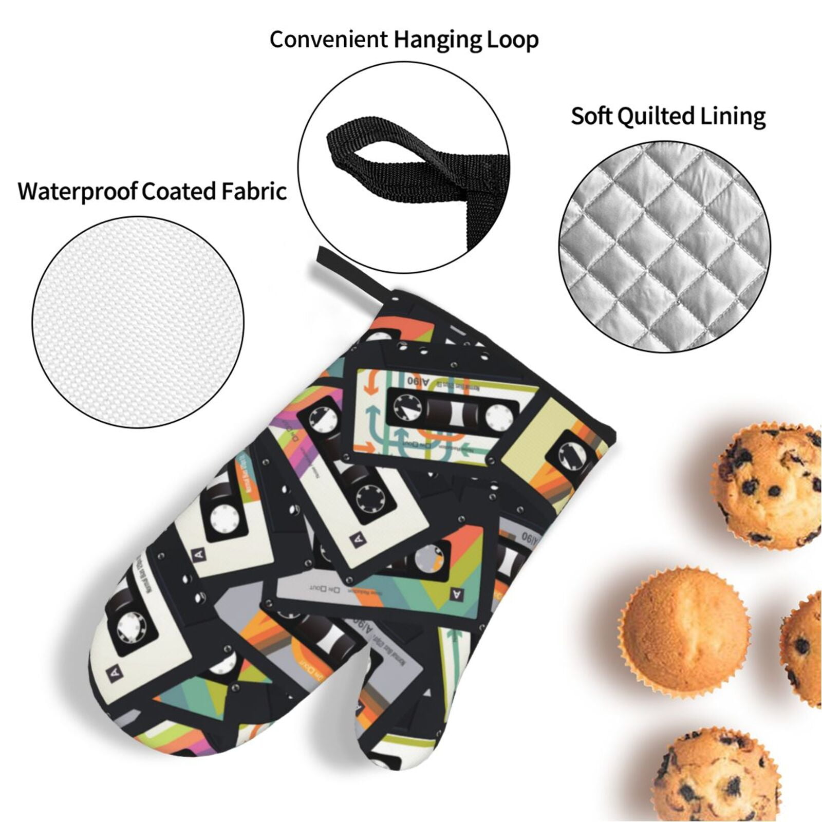 Retro Vintage Cassette Tape 4Pcs Oven Mitts and Pot Holders Sets Oven Kitchen Gloves Hot Pads for Cooking BBQ Baking Grilling