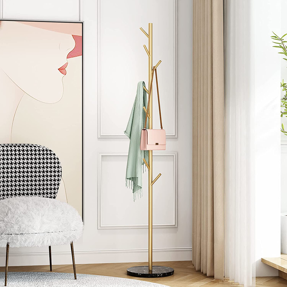 Gold coat racks, free standing metal coat rack with hooks, entrance coat rack, coat racks with