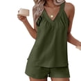 thumbnail image 3 of Women's 2 Piece Outfits Sleeveless V Neck Ruffle Sets Summer Contrast Top Matching Shorts, 3 of 6