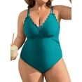 thumbnail image 1 of Charmo Plus Size Swimsuit for Women Scalloped Tummy Control One Piece Bathing Suits Ruched V Neck Swimwear, 1 of 7
