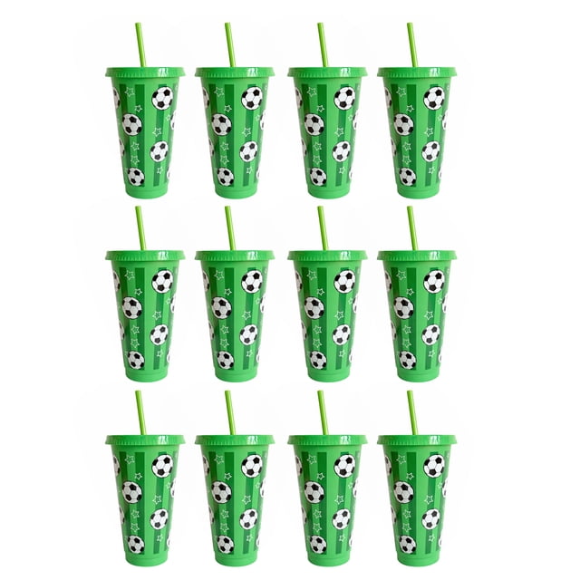 Vaso de plástico de 710 ml con temática de fútbol, vaso reutilizable de 24 oz, botella para beber, artículos esenciales para fiestas deportivas y de fútbol, regalo para aficionados.
