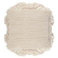 thumbnail image 3 of Benjara Fabric Pouf Ottoman with Woven Design and Fringe Details, Cream, 3 of 5