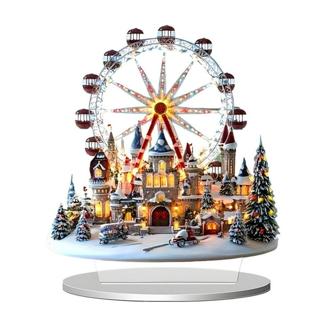 C Christmas Tree And Carousel Printed Acrylic Standee Model C For Desktop Decor Size As Shown Acrylic Material