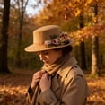 thumbnail image 2 of Tunhigl 22.02"-22.81" Women's Floral Decor Wide-Brimmed Hat, Polyester Flat-Top Fedora for Weddings, Parties & Outdoor Events, 6 Colors, 2 of 4