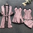 thumbnail image 2 of Conjunto de pijama de satén para mujer, ropa de dormir de seda con correa de encaje, con almohadillas para el pecho, regalo, 4 piezas, 2023, 2 of 4