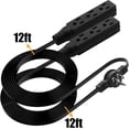 thumbnail image 5 of Twin Extension Cord, 24 Ft Flat Wall Plug, 12 Feet on Each Side, 3 Prong Power Strip with 6 Outlets, Double Extension Cord Splitter for Behind Bed, Couch, Nightstand, Furniture, Black, 5 of 7