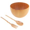 thumbnail image 1 of 3 cuencos de madera para servir ensalada, cereales, sopa, comida, con cuchara y tenedor, para hombres y mujeres, para acampar al aire libre y mochileros. L, 1 of 9