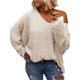 thumbnail image 1 of Suéter Holgado de Punto de Larga con Cuello en V para Mujer Crema XL, 1 of 5
