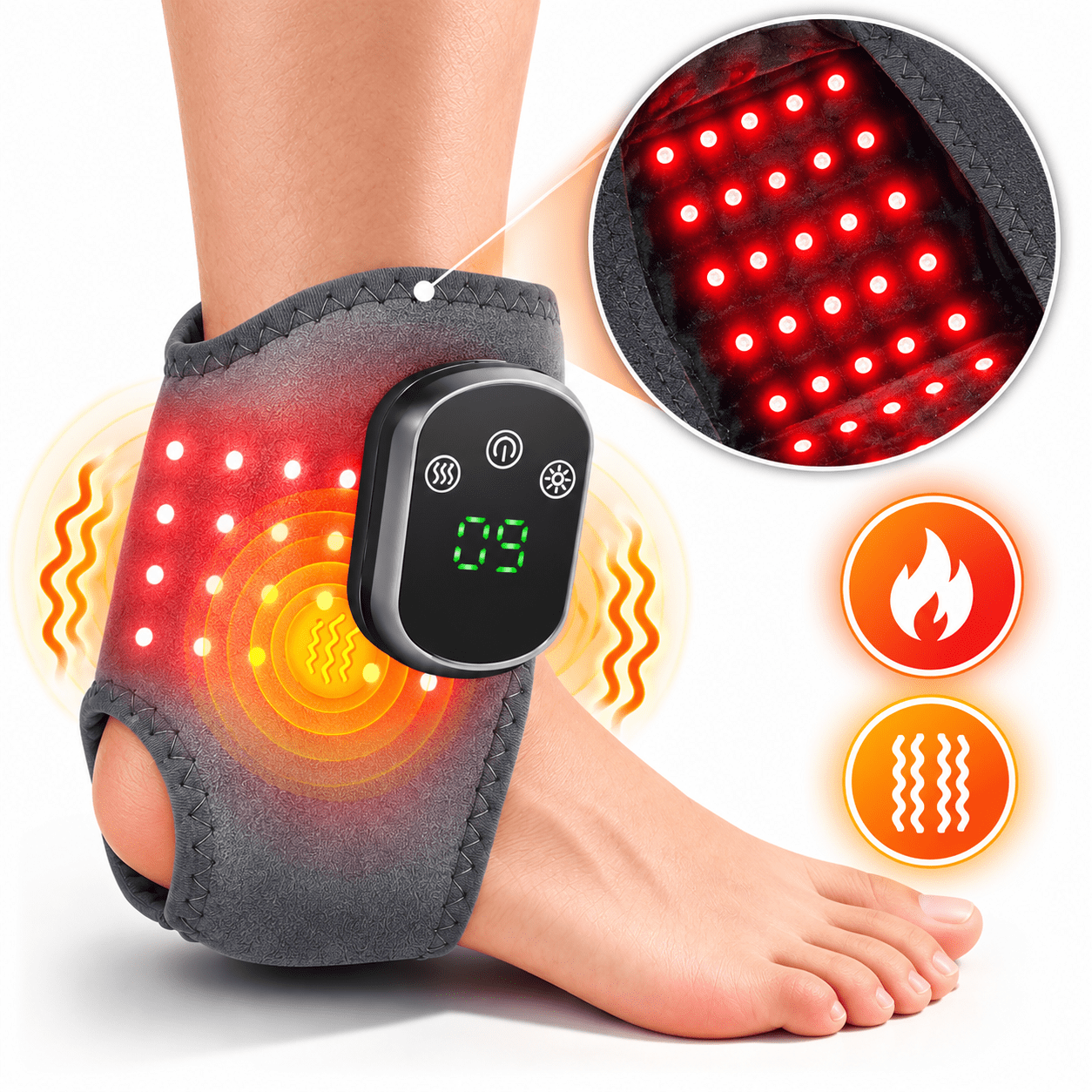 Cordless Heated Ankle Massager with 5 Heat Settings 3 Vibration Modes 40Pcs LED Beads, Electric Foot Massager Warmer Wrap for Men and Women, 20 Mins Auto Shut Off