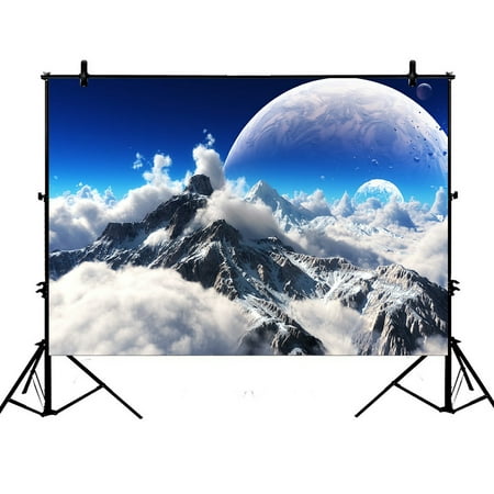 Image of PHFZK 7x5ft Fantasy Backdrops Celestial View of Snow Mountains and Alien Planet Photography Backdrops Polyester Photo Background Studio Props