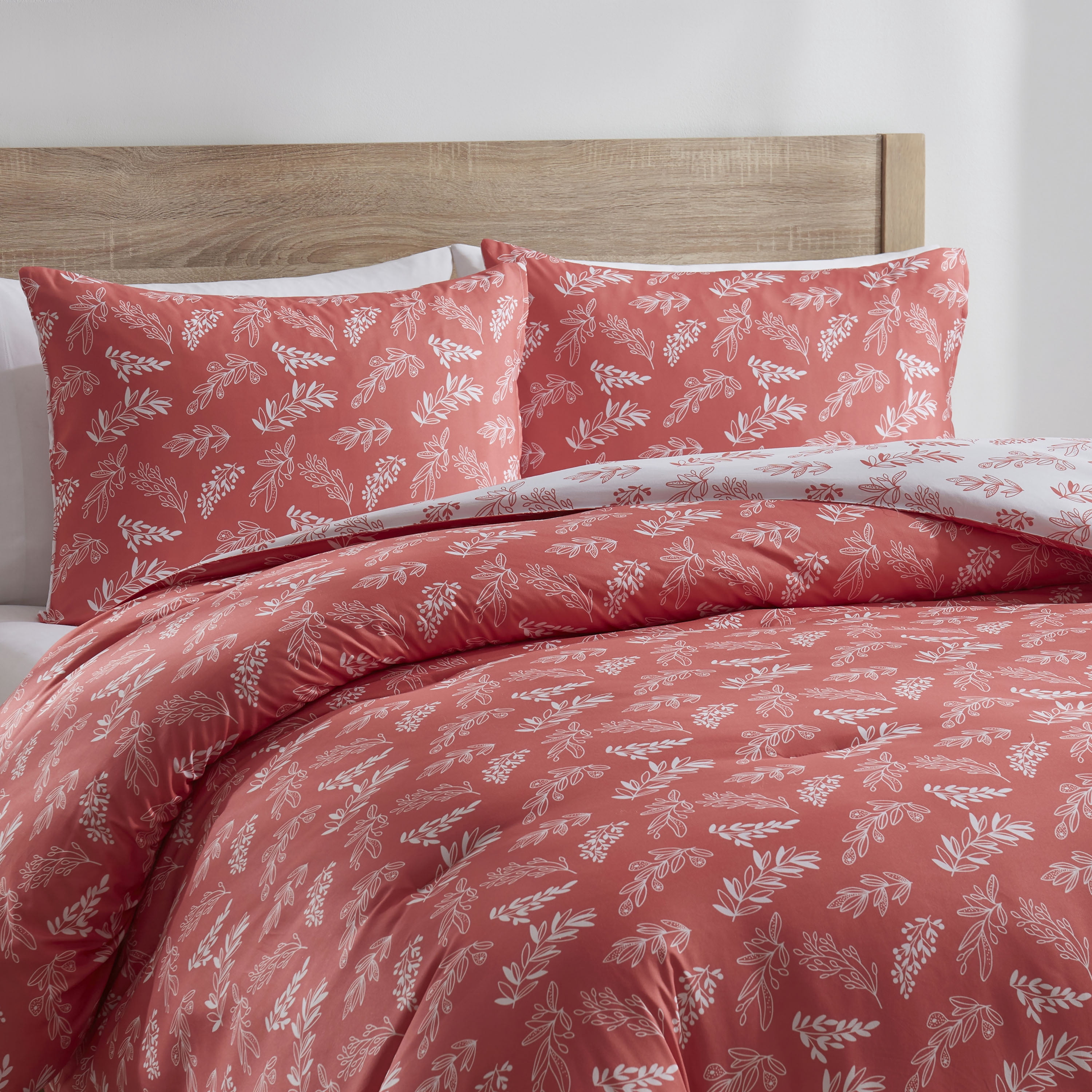LammaLoe King Size Comforter Sets, 3 Piece Botanical Bed in a Bag, Reversible Bedding Comforter Set with Sheets, Modern Bed Set, Flamingo Pink/Cloudstone