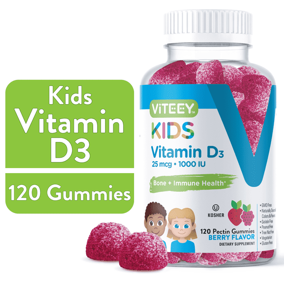 VITEEY Kids Vitamin D3 Gummies 1000 IU, Kids Immune Support and Bone Health, Berry Flavor, 120 Ct