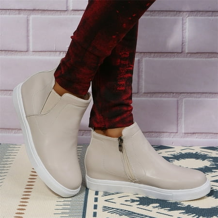 

uikmnh Women Shoes Shoes Large Size Flat Side Zipper Elastic Band Fashion Womens Shoes Casual Shoes White 7.5