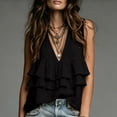 thumbnail image 6 of Hueook Loose Tank Tops for Women V Neck Sleeveless Linen Blouse Ruffle Hem Tunic Shirts Ladies V-neck Sleeveless Lace Top Black XL, 6 of 6
