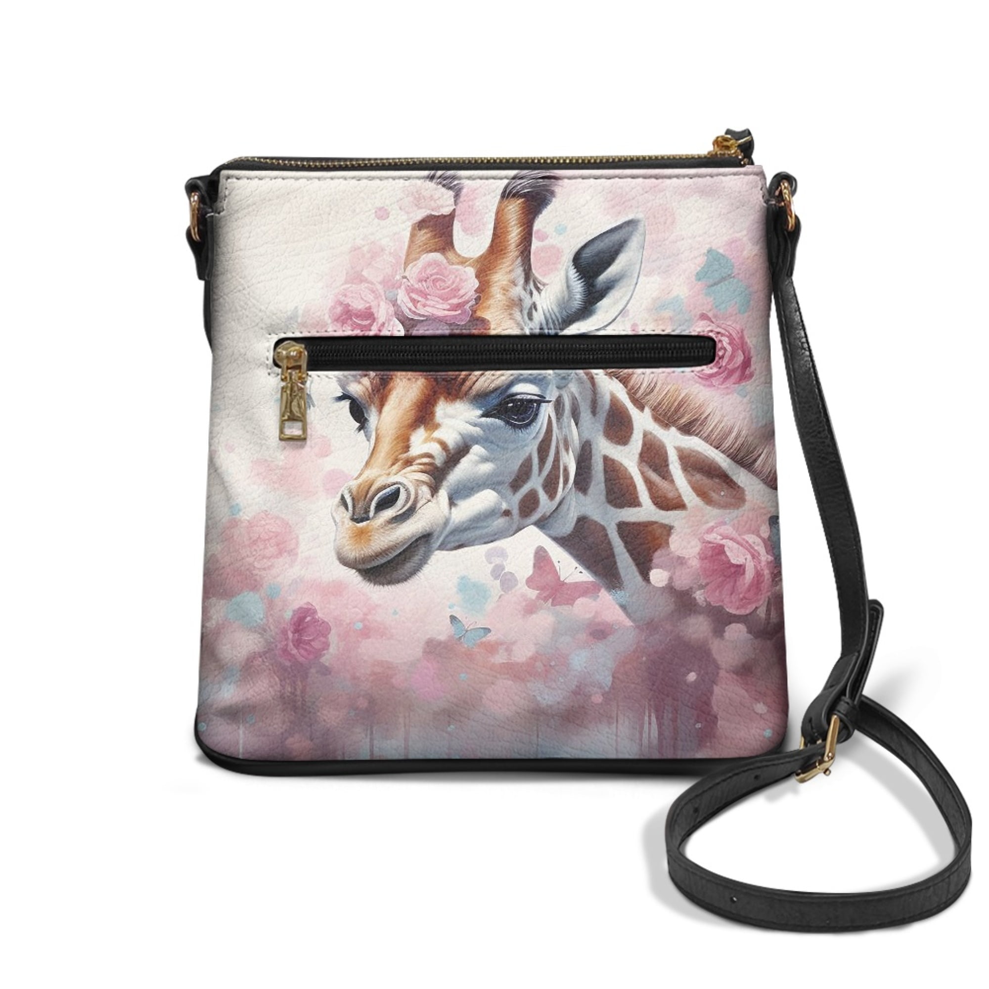 Kuiaobaty Giraffe Flower Print Crossbody Bag for Women Waterproof, Casual Vegan Leather Crossbody Purse with Adjustable Strap, Large Capacity Hobo Handbag for Travel, Work & Shopping