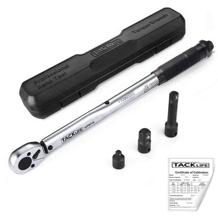 

Tacklife 3/8 Drive Click Torque Wrench Set With 1/2 & 1/4 Adapters And An Extension Bar (10-80 ft.-lb./13.6-108.5 Nm) - HTW1A