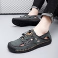 thumbnail image 5 of Mens Sandals Leather Casual Closed Toe Beach Fisherman Shoes Outdoor Summer Sports Breathable Walking Shoes Green 9 US, 5 of 7