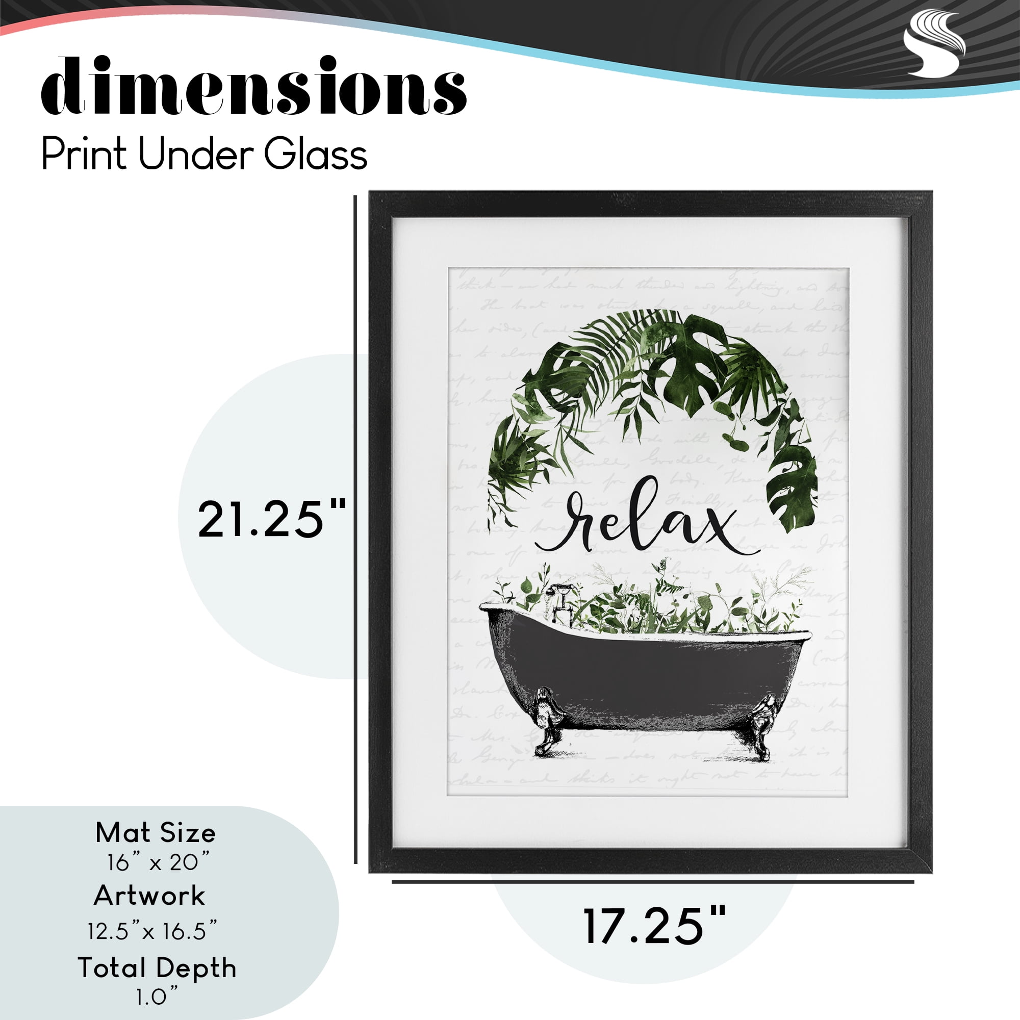 Tropical Bath Relax Black Framed Print Under Glass, design by Lettered and Lined