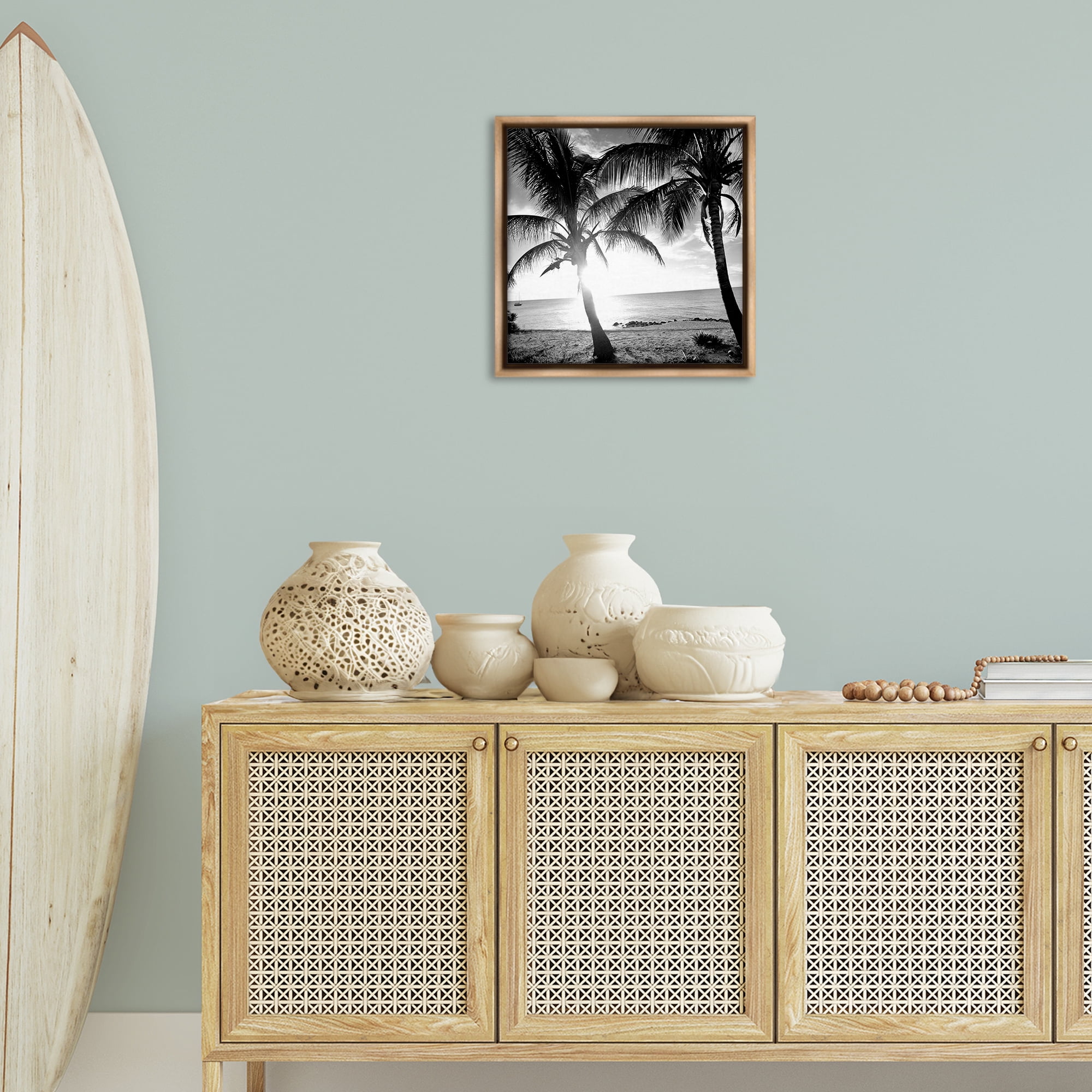Stupell Industries Sunlit Palm Silhouettes Coastal Photography Brown Floater Framed Canvas Art Print Wall Art, 18 x 18