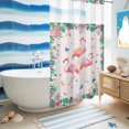 thumbnail image 5 of No Hook Shower Curtain, Pink Flamingo Shower Curtains for Bathroom with See Through Top Window, Tropical Botanical Summer Flower Rustic Waterproof & Washable Bath Curtain Narrow 54"x78", 5 of 9