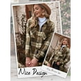 thumbnail image 6 of HUBERY Women Flannel Plaid Color Block Lapel Collar Long Sleeve Button Down Pocket Jacket, 6 of 7