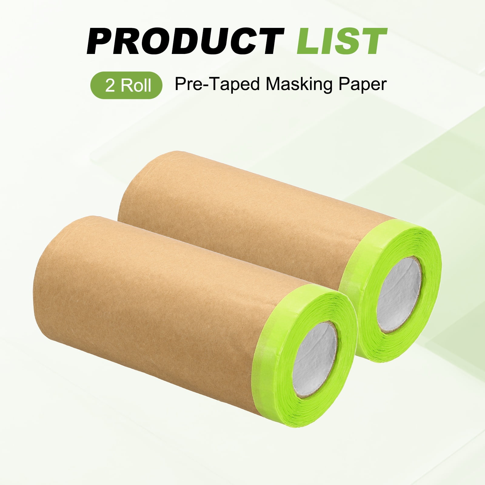 Uxcell 2pcs Pre-Taped Masking Paper, 12" x 49 ft Paint Adhesive Protective Paper Painter Tape and Drape for Masking Auto Body Covering Wall Skirting Frames, Green