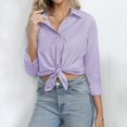 thumbnail image 4 of DondPO Womens tops Women's Striped Button Down Shirt Classic Long Sleeve Fashion Collared Work Shirt tops Shirts for Women Linen Shirts for Women Purple M, 4 of 7