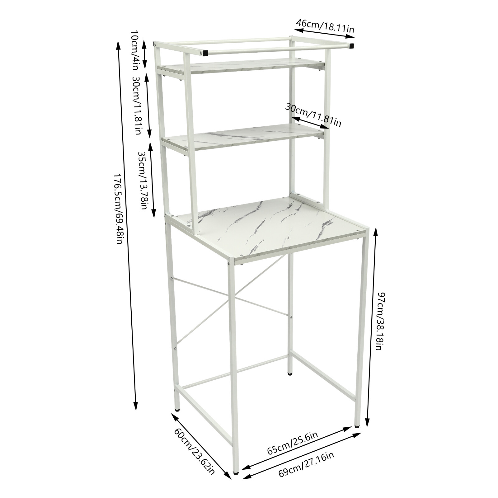 Over The Washer and Dryer Storage Shelf, 3-Tier Bathroom Room Shelf Storage Utility Rack Over The Toilet Washer Dryer Heavy Duty Laundry Room Organizer Bathroom Space Saving Organizer (White+Marble)