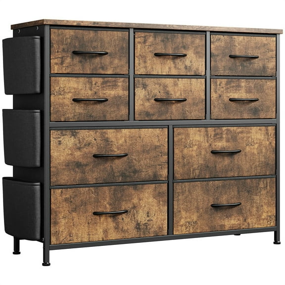Dresser for Bedroom, 10 Drawers Fabric Storage Drawer, Dressers & Chest of Drawers with Side Pockets, Hooks, Wood Tabletop for Closet, Living Room, Hallway