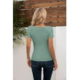 thumbnail image 2 of Vichvvy T Shirts for Women Summer Short Sleeves V Neck Slim Fitted Casual Tops Blouses Shirt Basic Tee Moss, 2 of 6