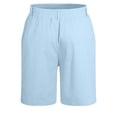 thumbnail image 4 of Domuza Linen Shorts for Men Drawstring Loose Fit Solid Color Elastic Waist Straight Leg Summer Casual Beach Bermuda Shorts Light Blue M, 4 of 6