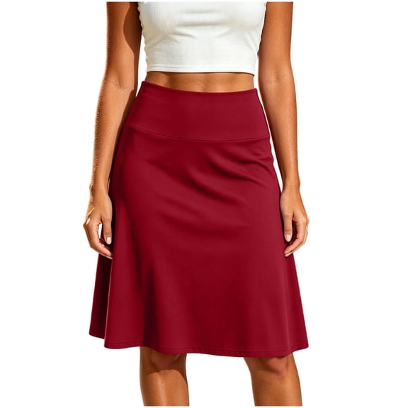 Squevariel Women's Casual Skirt Stretch Basic Skirt High Waist Relaxed Fit A-Line Solid Skirts