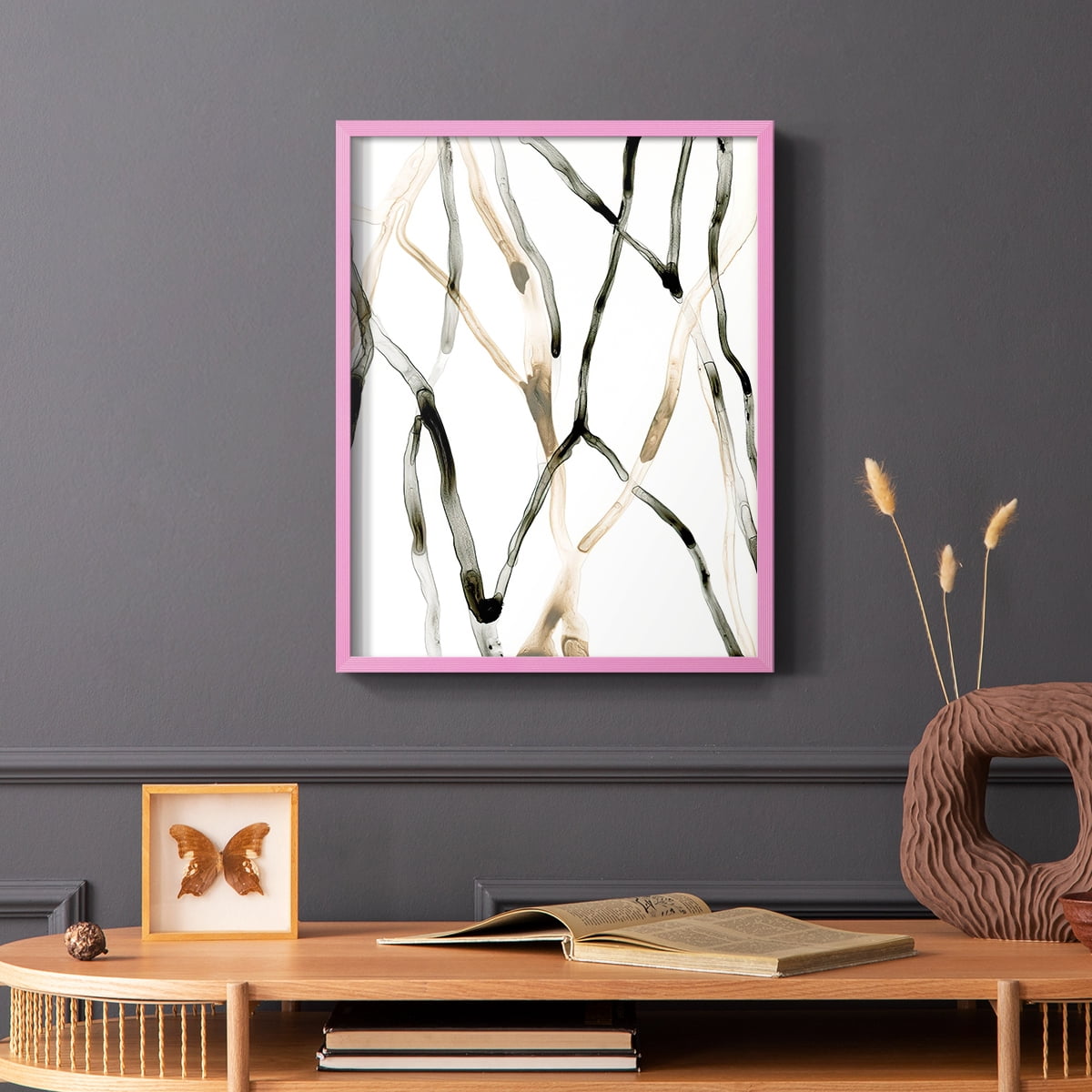 Runnel XII Framed Print in Pink Solid Wood Framed Print No Nail Hanging