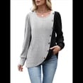 thumbnail image 2 of Suéteres de Punto para Mujer, Otoño Invierno, Informales, de Larga, Cuello Redondo, Acanalados, con Botones y Bloques de Color Gris XL, 2 of 8