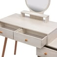 thumbnail image 3 of YDSM CRAZY ELF Makeup Vanity Table with Cushioned Stool, Large Capacity Storage Cabinet, 5 Drawers, Large Round Mirror, Fasionable Makeup Furniture (31.5"-43.2"L x 15.8"W x 48.1"H) Length Adjustable, 3 of 6