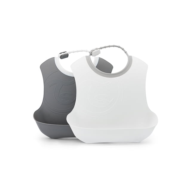 Baberos Twistshake Bib 4+m, Juego de 2, Ajustables, Aptos para Lavavajillas, Libres de BPA, Blanco