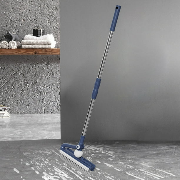 pstuiky Cepillo para fregar pisos con mango largo 2 en 1 raspa y cepilla cepillo para bañeras y azulejos para limpiar baños patios cocinas y paredes.