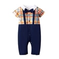 thumbnail image 2 of LSLJS Lapel Gentleman Bowknot Strap Jumpsuit Stitching Plaid Short Sleeve Romper, Baby Romper, 2 of 8