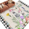 thumbnail image 2 of Area Rug for Living Room, Easter Non-Slip Indoor Large Carpet for Bedroom/Dining Room, Country Rabbits Eggs Floral Leaves Butterfly Plaid Washable Low-Profile Rectangle Floor Runner Rugs - 6 x 9 Ft, 2 of 7
