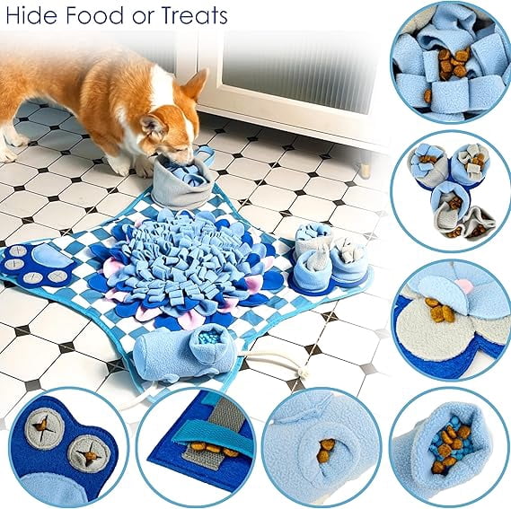 Rasingwell Snuffle Mat for Dogs with Theme Sniffing Mat 23 x 23 inches for All Breeds of Dog Cat, Interactive Puzzle Toy & Enrichment Toys for Dog Stress Relief (Blue)