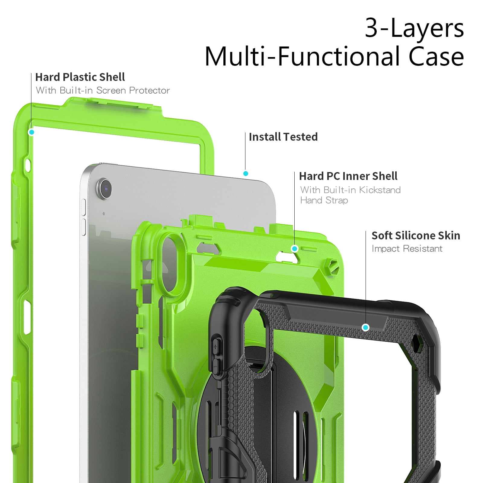 Allytech Shockproof Case for Apple iPad 11th 10th Gen 10.9 " with Build In Screen Protector, Rugged Rotating Stand Shoulder Strap Pencil Holder Bumper Kids Case for Apple iPad 10.9" 2025 2022