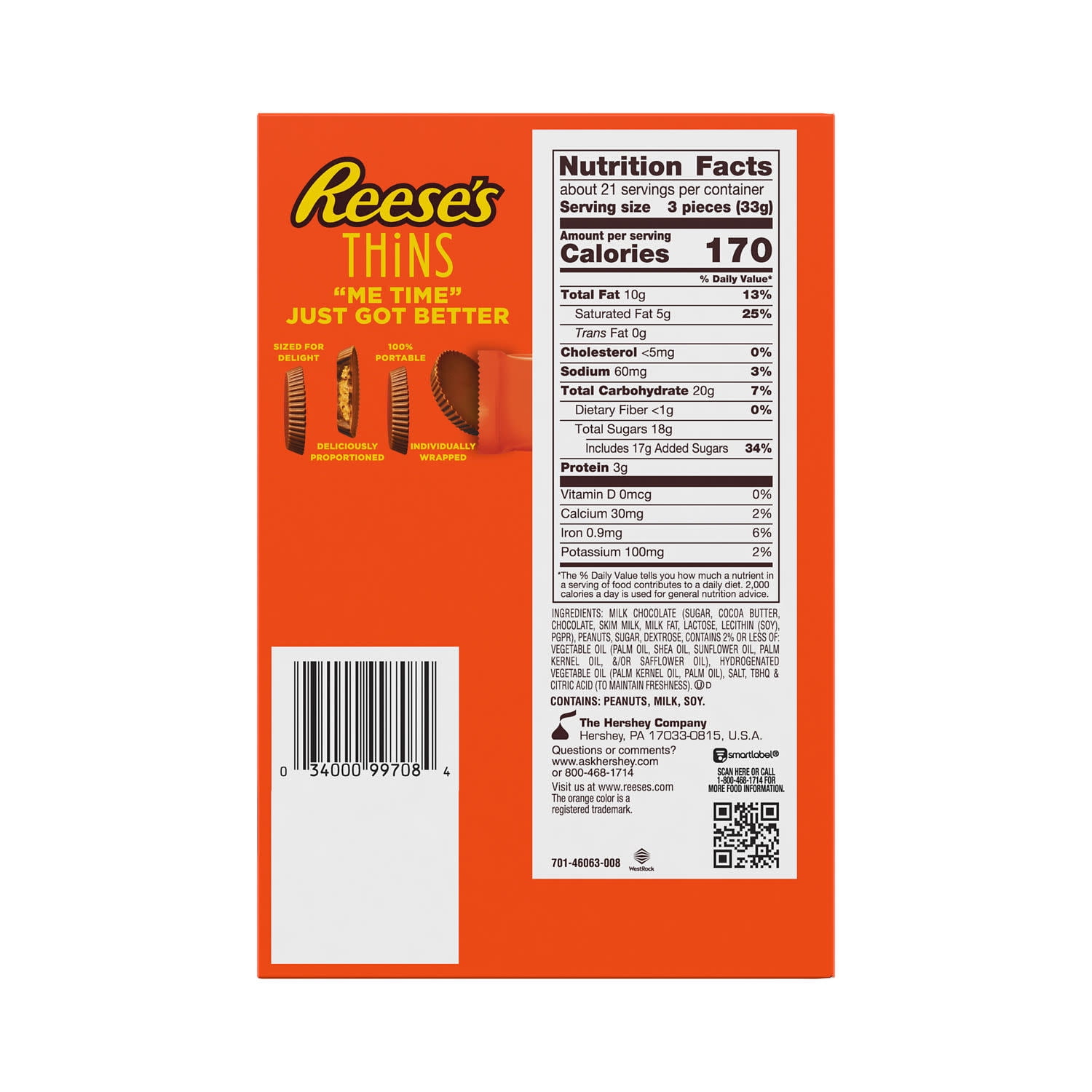 Reese's Thins Milk Chocolate Peanut Butter Cups Candy, Bags 3.1 oz, 8 Count