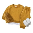 thumbnail image 2 of FAOWME Boys Girls 2 Pcs Sweatshirt Hoodie Pullover Tops Sweat Suit Unisex Long Sleeve Hoody Tops + Elastic Waist Shorts Pockets Set Yellow 4-5 Years, 2 of 8