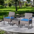thumbnail image 2 of Outsunny Rattan Coffee Set Garden Chairs and Table Set 3 Piece Blue, 2 of 10