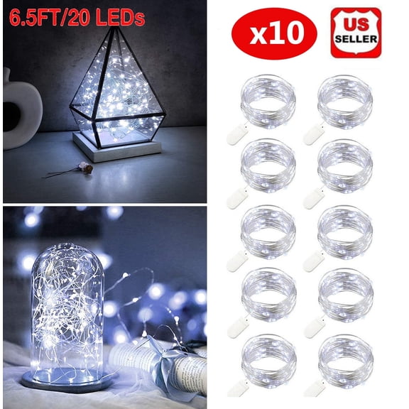 10 Pack 6.6ft 10 LEDs Battery Operated Mini LED Copper Wire String Fairy Lights
