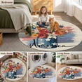 thumbnail image 6 of Red Orange Flower Washable Round Area Rug 8 ft, Independence Day U.S. Flag America Watercolor, Soft Non Slip Rugs Stain Repellent Indoor Felt Carpet for Living Dining Room Bedroom Home Office, 6 of 9
