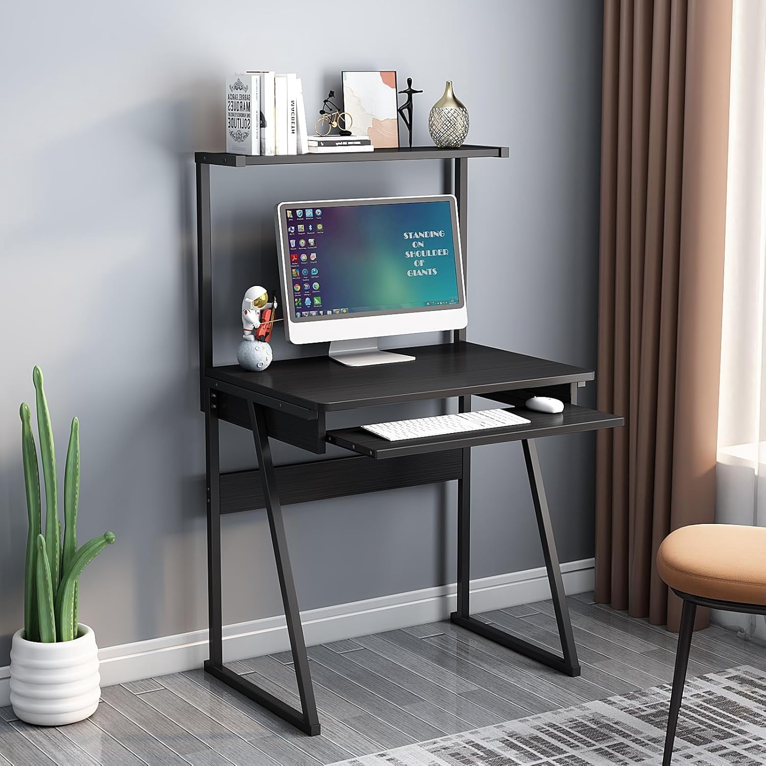 MIN EN WIN 2 Tiers Small Computer Desk for Small Space, Compact Laptop Table Workstation with Keyboard Tray, Study PC Table for Home Office, Black