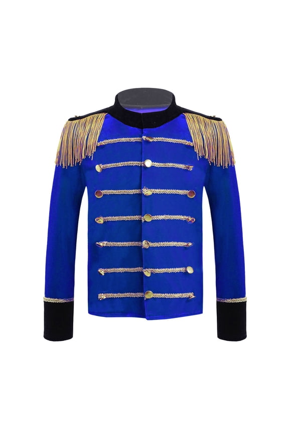 Boys Long Sleeve Tassel Button Down Jacket Ringmaster Circus Show Fancy Dress-up Prince Tailcoat Captain Uniform Royal Blue 16
