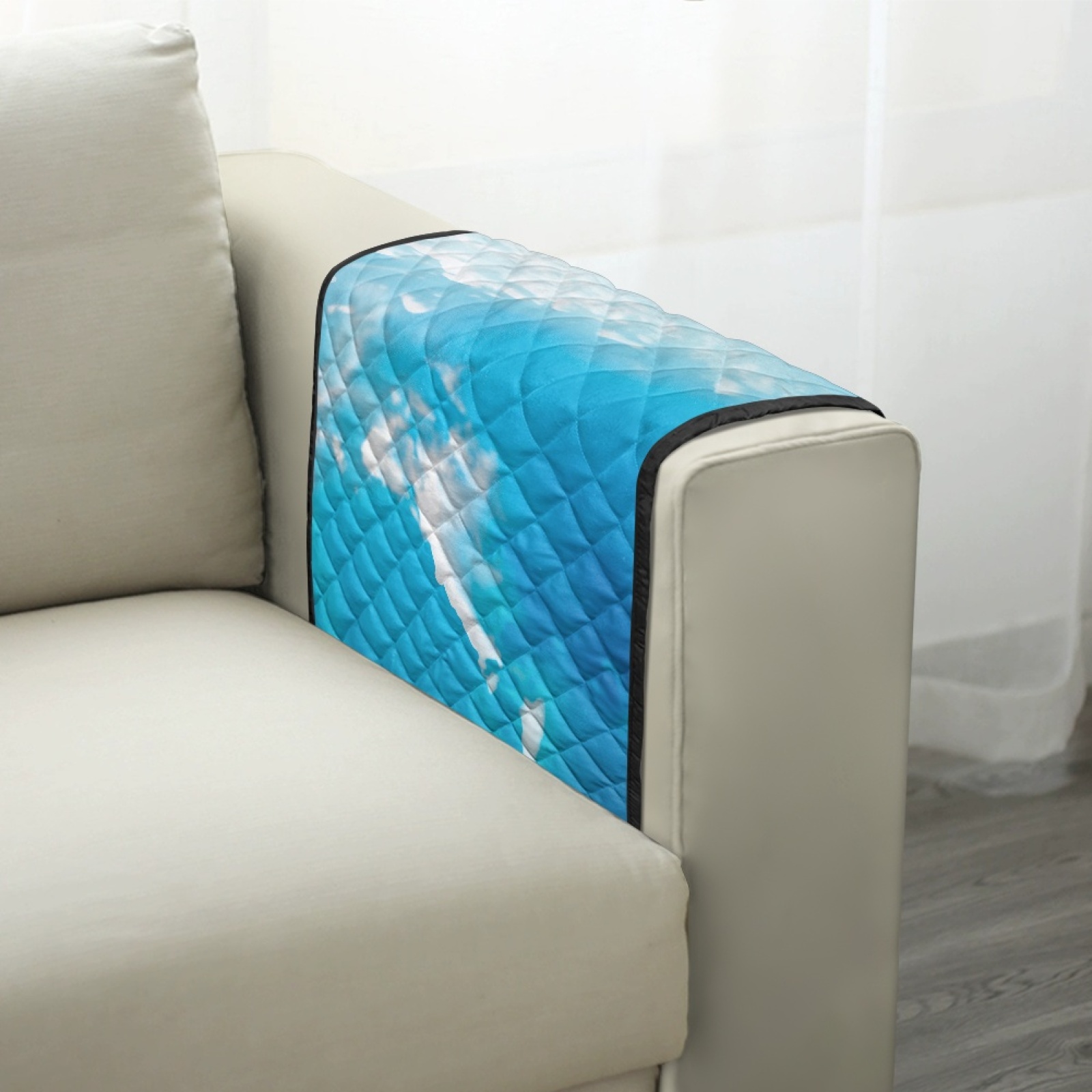 TSOVTHRID Beach Starfish Seashells Print Armrest Cover for Sofa with 2 Side Organizer Pockets 44x20 inch Arm Covers for Loveseat, Recliner, Chair Anti-scratch Armchair Protector